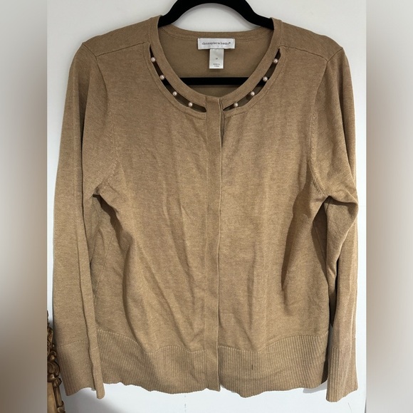 Christopher & Banks Tan Cardigan with pearl detail size M #405 - Picture 1 of 3